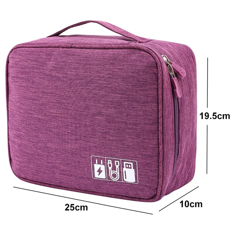 4.5-inch Cable Organizer Bag Portable Single Layer Electronic Digital Accessories Carry Case for USB Cable, Charger, Earphone - Purple