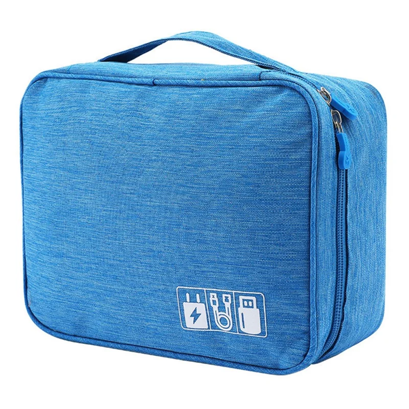 4.5-inch Cable Organizer Bag Portable Single Layer Electronic Digital Accessories Carry Case for USB Cable, Charger, Earphone - Lake Blue