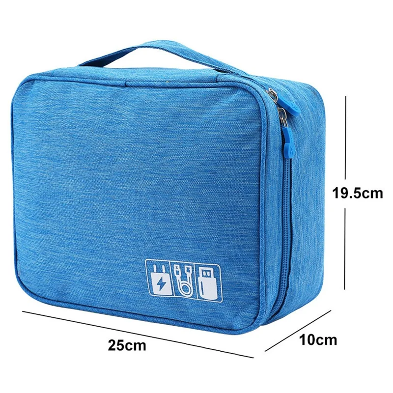 4.5-inch Cable Organizer Bag Portable Single Layer Electronic Digital Accessories Carry Case for USB Cable, Charger, Earphone - Lake Blue