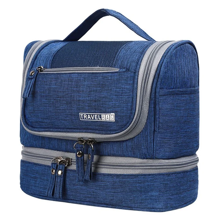 Hanging Toiletry Bag Large Capacity Oxford Cloth Travel Cosmetic Organizer Shower Bathroom Bag - Blue