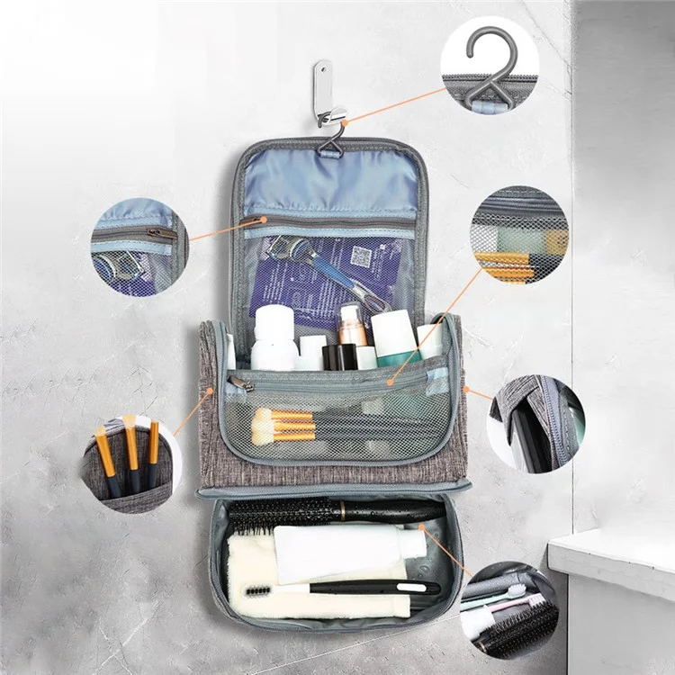 Hanging Toiletry Bag Large Capacity Oxford Cloth Travel Cosmetic Organizer Shower Bathroom Bag - Blue