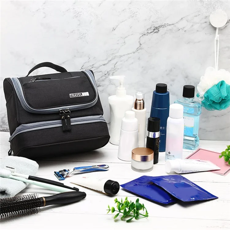Hanging Toiletry Bag Large Capacity Oxford Cloth Travel Cosmetic Organizer Shower Bathroom Bag - Blue