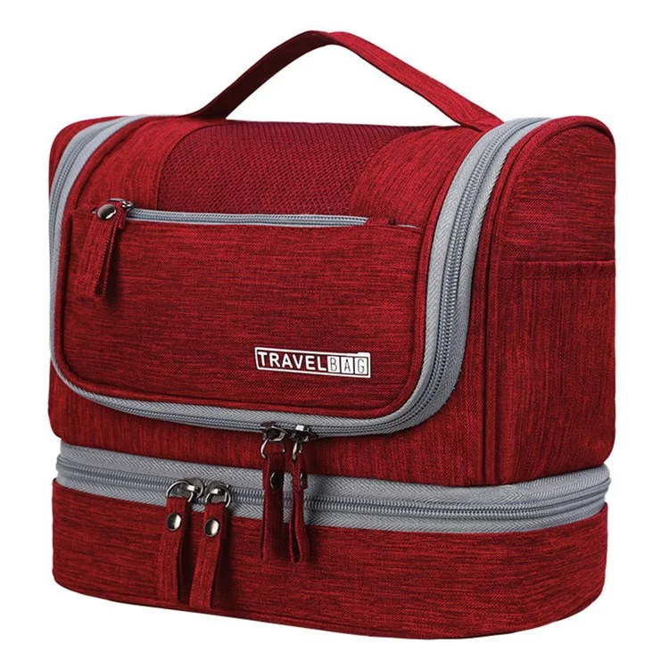 Hanging Toiletry Bag Large Capacity Oxford Cloth Travel Cosmetic Organizer Shower Bathroom Bag - Red