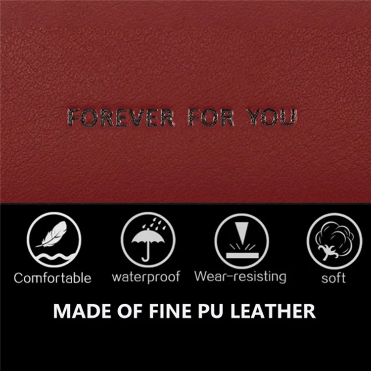 FFY FY22022-19 Ultra Slim Long Wallet Zipper Pocket PU Leather Women Clutch Bi-fold Purse with Wrist Strap - Red