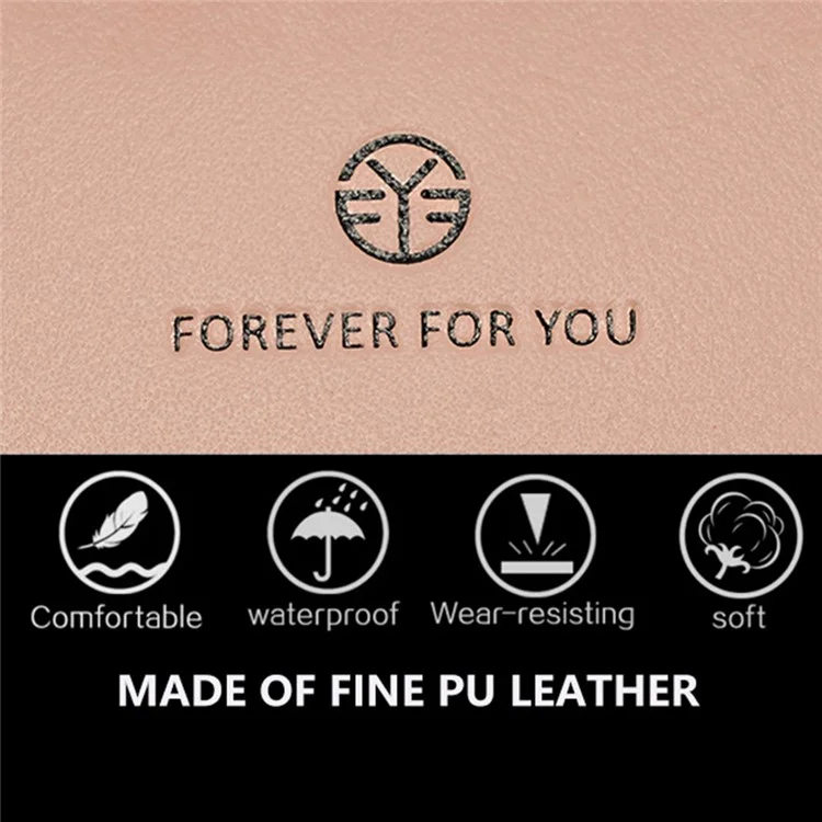 FFY FY22022-20 Women Bi-fold Long Purse PU Leather Clutch Wallet with Zipper Pocket and Wrist Strap - Pink