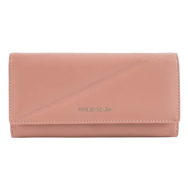FFY FY207-37 Multiple Card Slots Tri-fold Long Purse PU Leather Women Clutch Wallet with Zipper Pocket - Pink