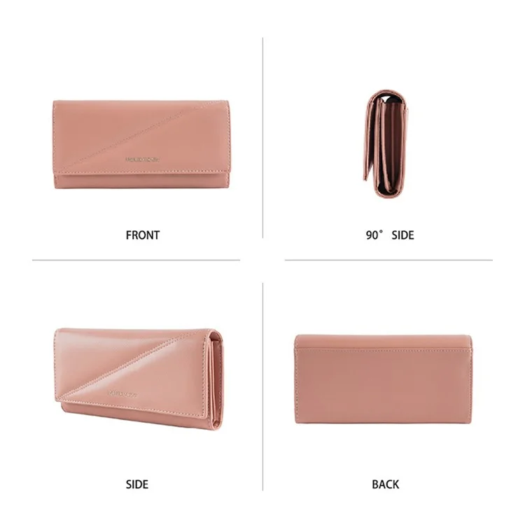 FFY FY207-37 Multiple Card Slots Tri-fold Long Purse PU Leather Women Clutch Wallet with Zipper Pocket - Pink