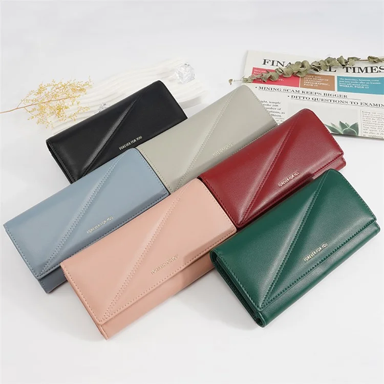 FFY FY207-37 Multiple Card Slots Tri-fold Long Purse PU Leather Women Clutch Wallet with Zipper Pocket - Pink