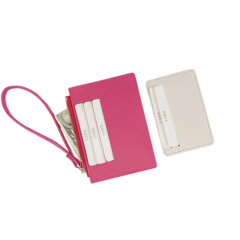 FFY FY1022-55 Solid Color Minimalist PU Leather Card Holder Zipper Coin Pocket Storage Bag with Hand Strap - Black