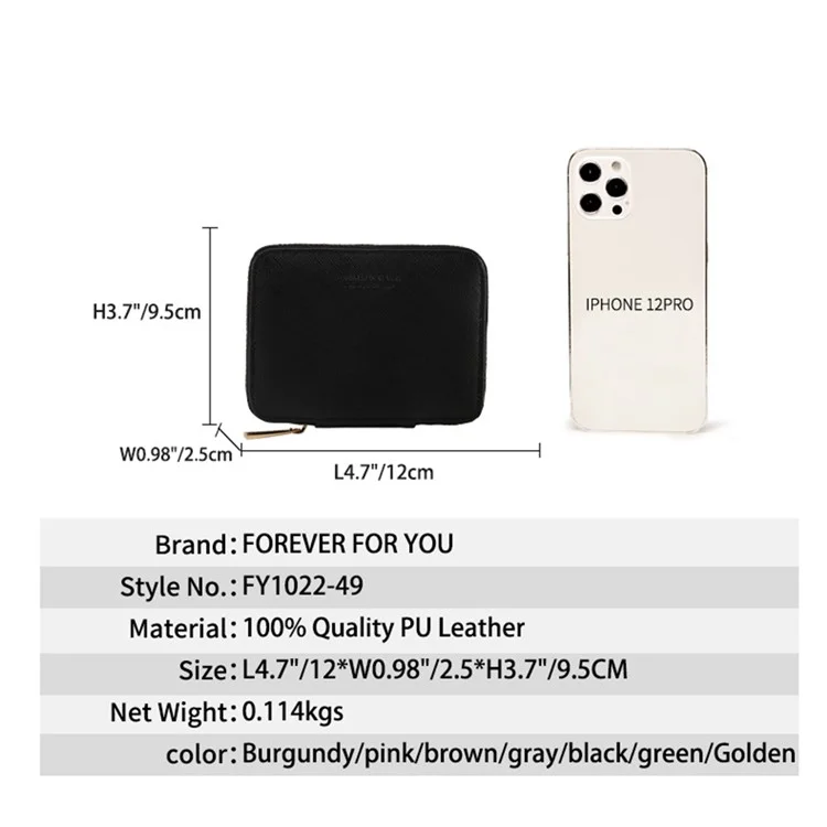 FFY FY1022-49 Portable Key Case Cross Texture PU Leather Key Holder Zipper Bag with 6 Hooks and 2 Card Slots - Grey