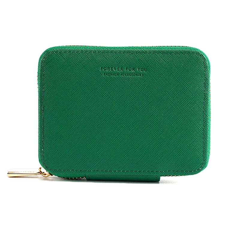 FFY FY1022-49 Portable Key Case Cross Texture PU Leather Key Holder Zipper Bag with 6 Hooks and 2 Card Slots - Green