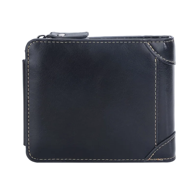 BAELLERRY D9190 Horizontal Tri-fold Short Wallet PU Leather Card Holder Pouch Zipper Coin Purse - Black