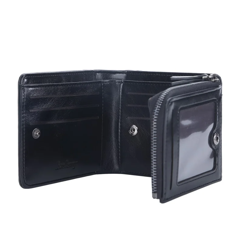 BAELLERRY D9190 Horizontal Tri-fold Short Wallet PU Leather Card Holder Pouch Zipper Coin Purse - Black
