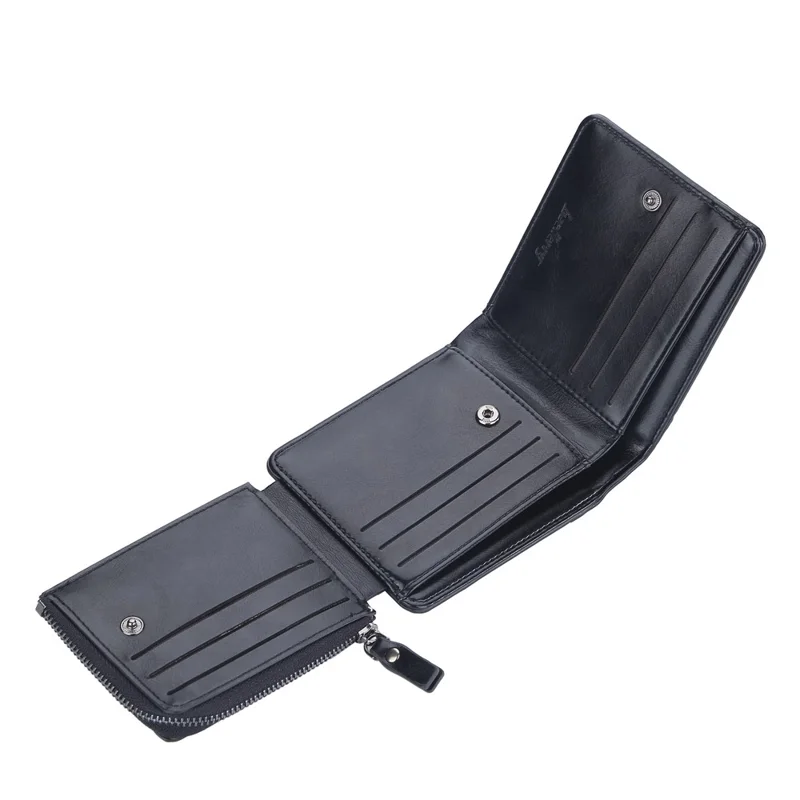 BAELLERRY D9190 Horizontal Tri-fold Short Wallet PU Leather Card Holder Pouch Zipper Coin Purse - Black