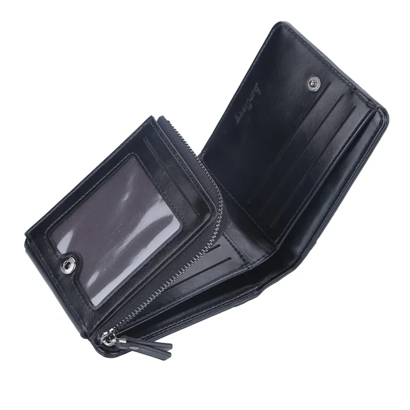 BAELLERRY D9190 Horizontal Tri-fold Short Wallet PU Leather Card Holder Pouch Zipper Coin Purse - Black