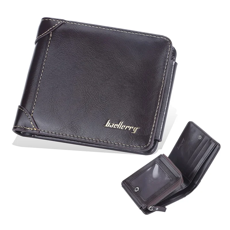 BAELLERRY D9190 Horizontale Drievoudige Korte Portemonnee PU Leren Kaarthouder Zippommetje - Koffie