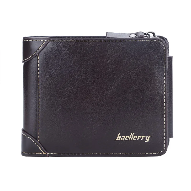 BAELLERRY D9190 Horizontale Drievoudige Korte Portemonnee PU Leren Kaarthouder Zippommetje - Koffie