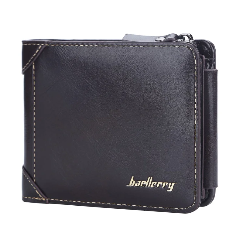BAELLERRY D9190 Horizontale Drievoudige Korte Portemonnee PU Leren Kaarthouder Zippommetje - Koffie