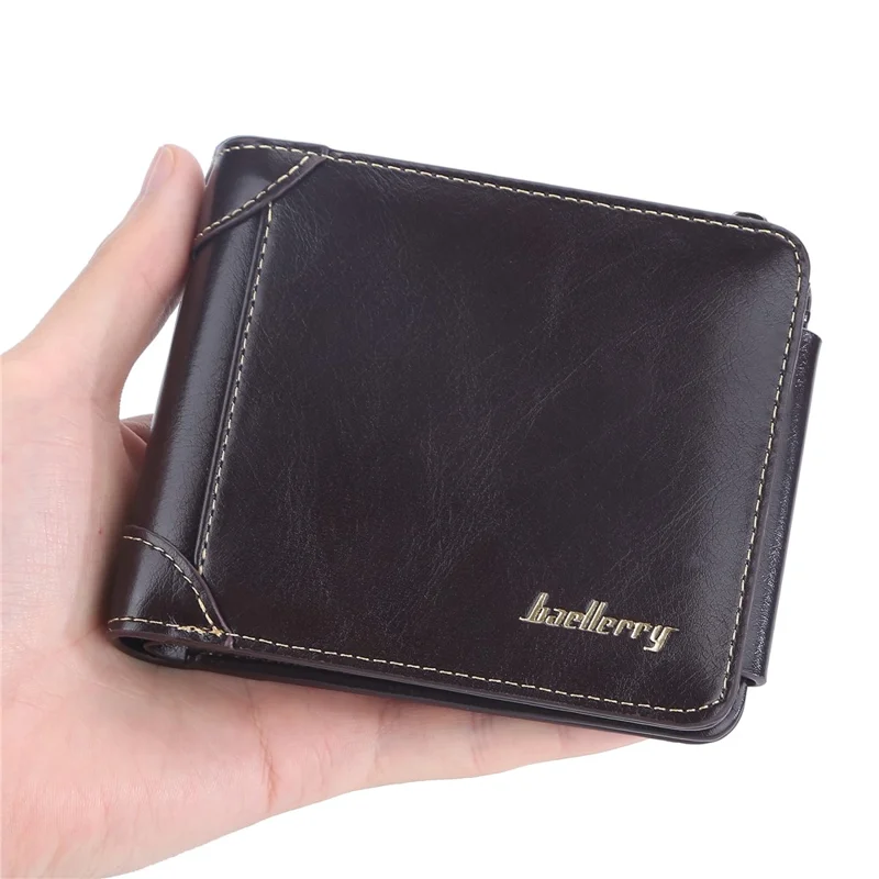 BAELLERRY D9190 Horizontale Drievoudige Korte Portemonnee PU Leren Kaarthouder Zippommetje - Koffie