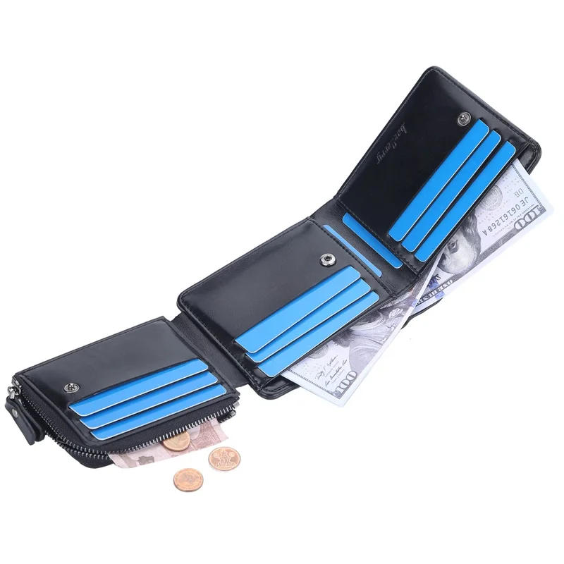 BAELLERRY D9190 Horizontale Drievoudige Korte Portemonnee PU Leren Kaarthouder Zippommetje - Koffie