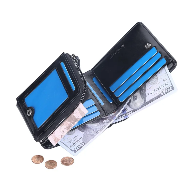 BAELLERRY D9190 Horizontale Drievoudige Korte Portemonnee PU Leren Kaarthouder Zippommetje - Koffie