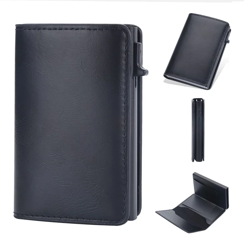 BAELLERRY K9197 RFID Blocking PU Leather Credit Cards Storage Bag with Side Push Buckle - Black