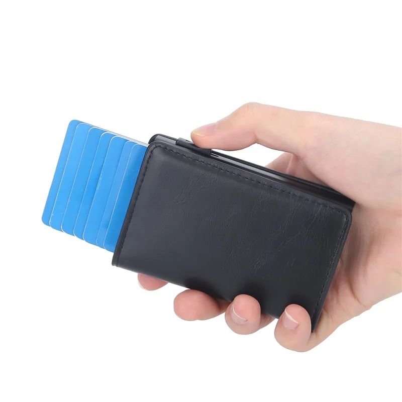 BAELLERRY K9197 RFID Blocking PU Leather Credit Cards Storage Bag with Side Push Buckle - Black