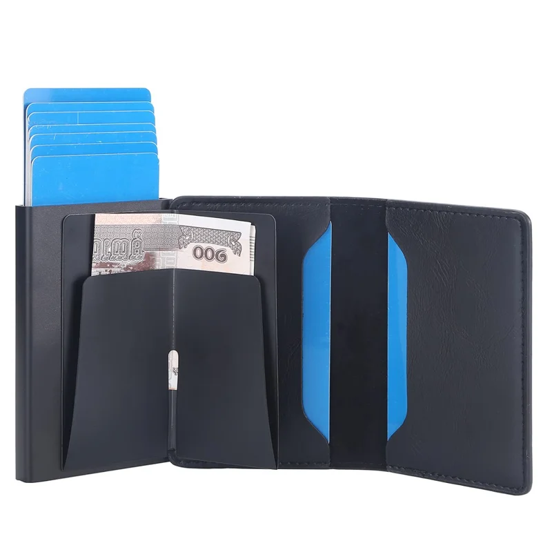 BAELLERRY K9197 RFID Blocking PU Leather Credit Cards Storage Bag with Side Push Buckle - Black