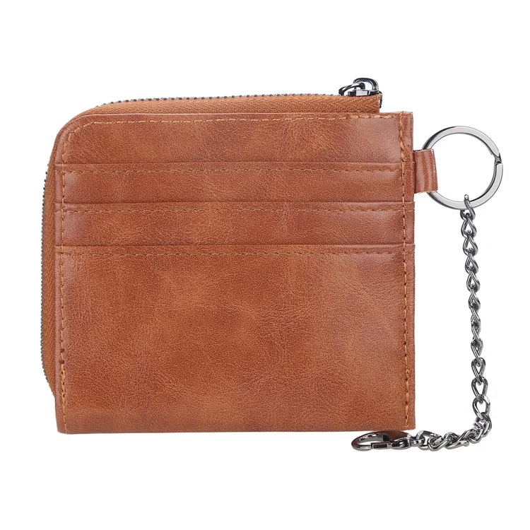 BAELLERRY K9293 PU Leather Wallet Multi Card Slots Zipper Pocket Coin Purse Compact Small Storage Bag with Metal Chain - Brown