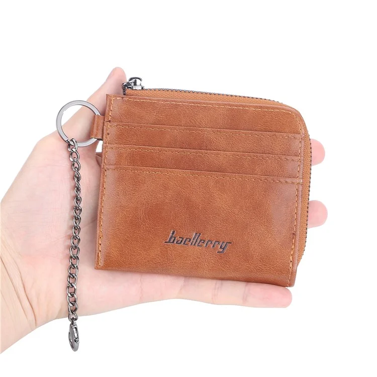 BAELLERRY K9293 PU Leather Wallet Multi Card Slots Zipper Pocket Coin Purse Compact Small Storage Bag with Metal Chain - Brown