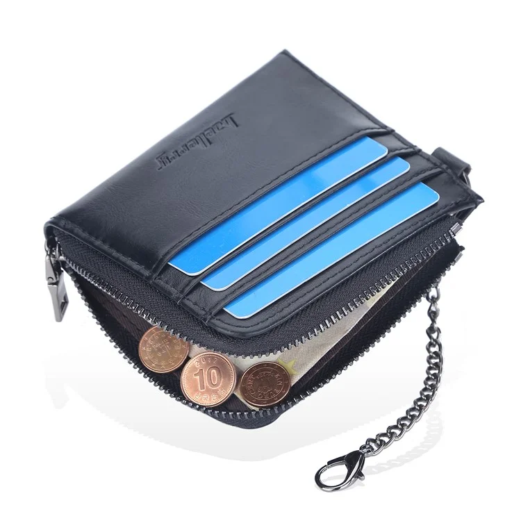 BAELLERRY K9293 PU Leather Wallet Multi Card Slots Zipper Pocket Coin Purse Compact Small Storage Bag with Metal Chain - Brown
