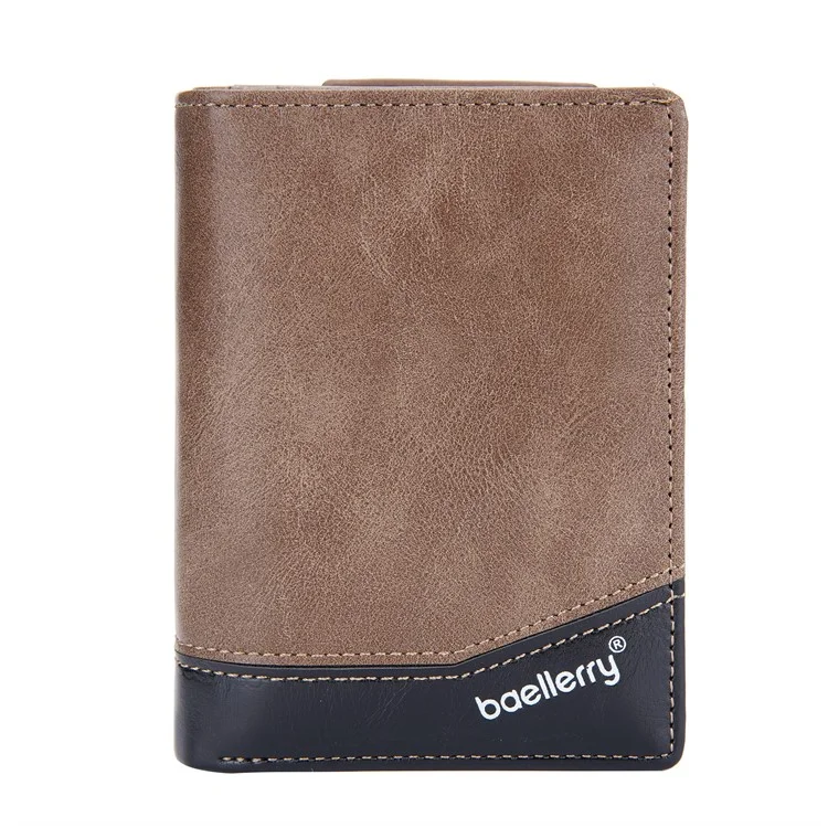 BAELLERRY D3246 Men Zipper Short Wallet PU Leather Bifold Purse Multi Card Slots Color Splicing Business Coin Purse Case - Brown