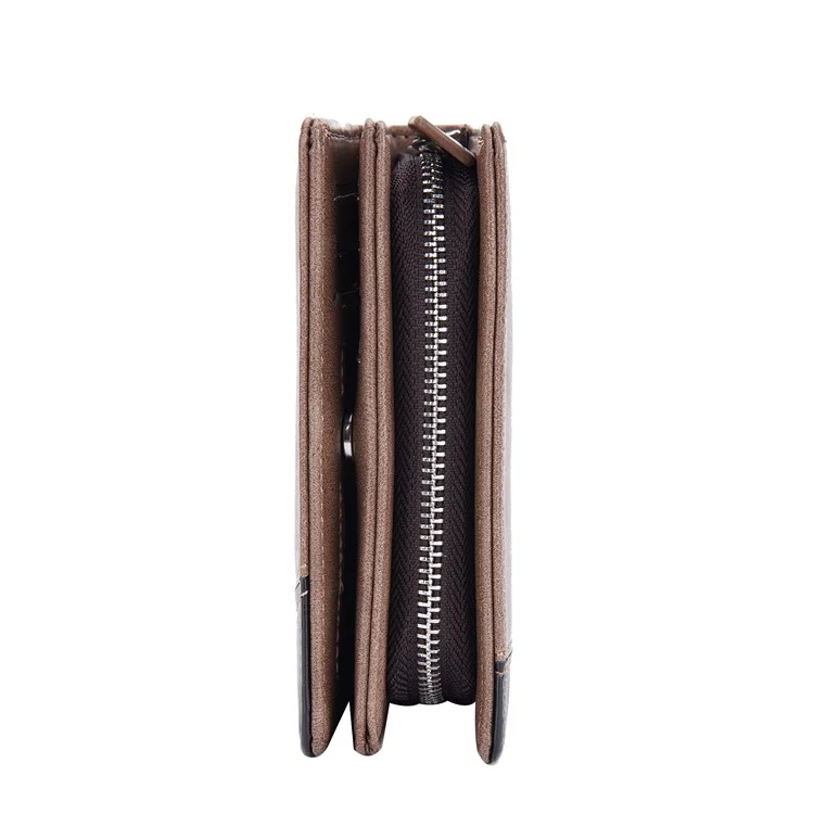 BAELLERRY D3246 Men Zipper Short Wallet PU Leather Bifold Purse Multi Card Slots Color Splicing Business Coin Purse Case - Brown
