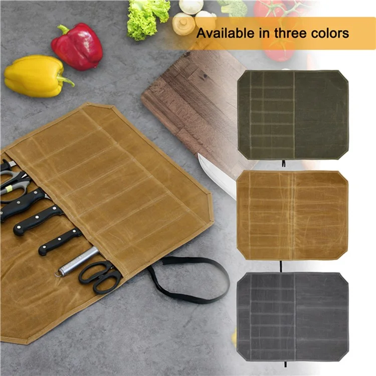 Impermeável Canvas Chef Faca Chef Tesoura Bolsa de Armazenamento Bolsa de Roll Saco 7 Slots Caixa de Transporte Para Ferramentas de Facas de Cozinha - Cinza