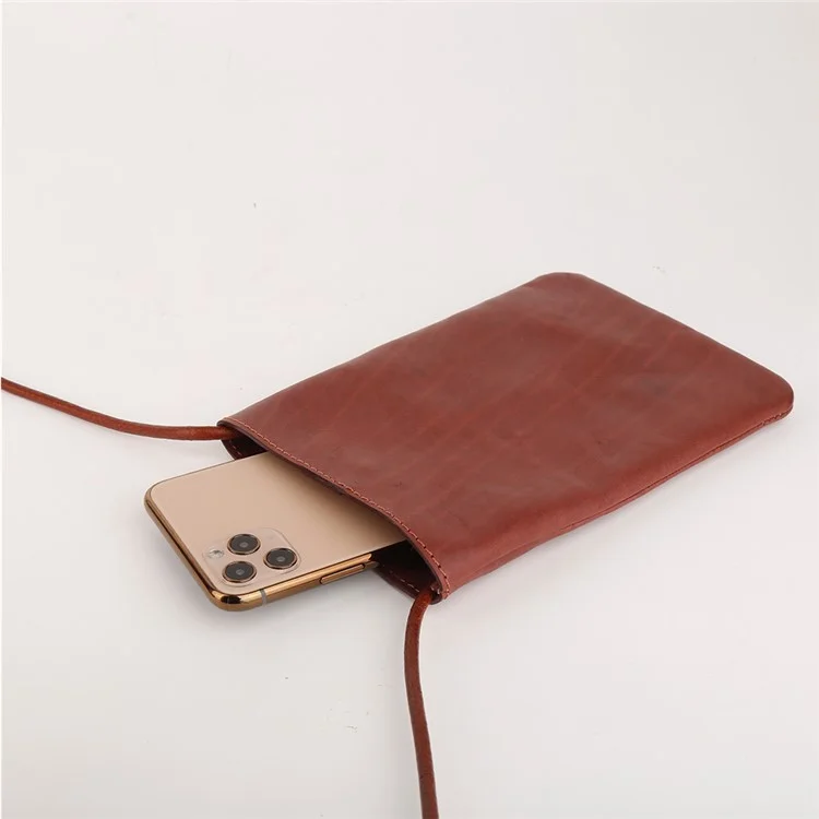 8860 Vertical Style Cowhide Leather Shoulder Bag Wallet Coin Card Phone Pouch with Long Strap - Red