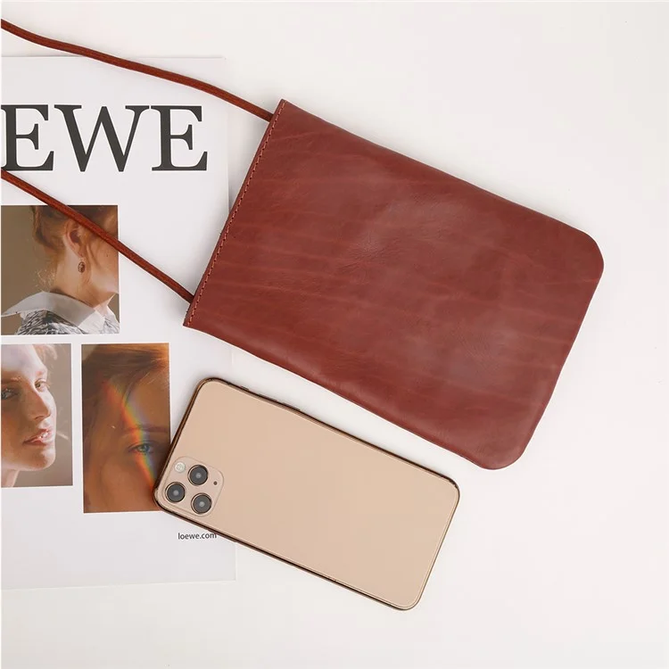 8860 Vertical Style Cowhide Leather Shoulder Bag Wallet Coin Card Phone Pouch with Long Strap - Red