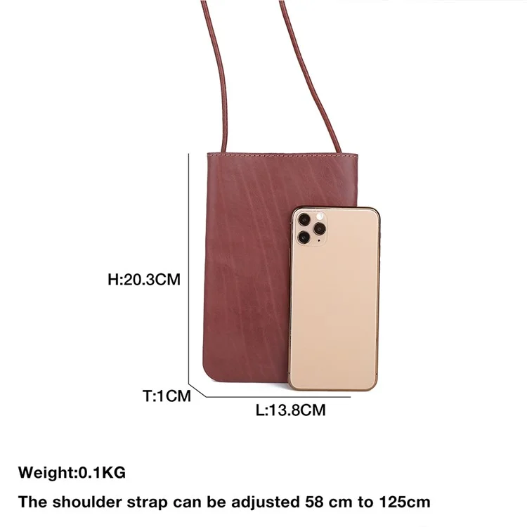 8860 Vertical Style Cowhide Leather Shoulder Bag Wallet Coin Card Phone Pouch with Long Strap - Red