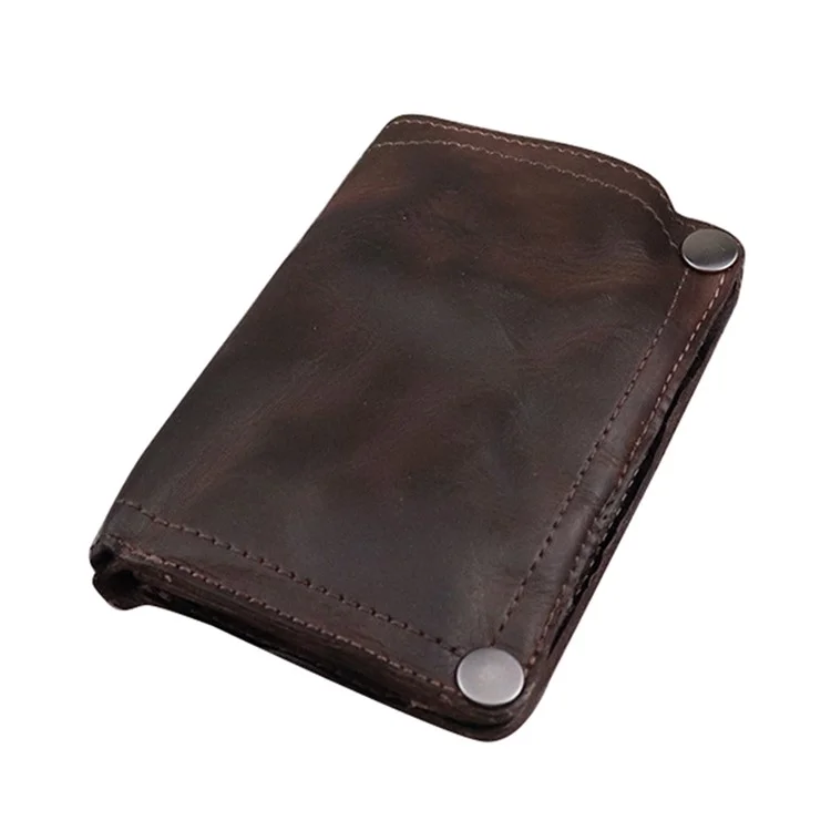 SG630 Multiple Cards Slot Zipper Pocket Billfold Short Wallet Vintage Style Cowhide Leather Card Holder Coin Purse - Dark Coffee