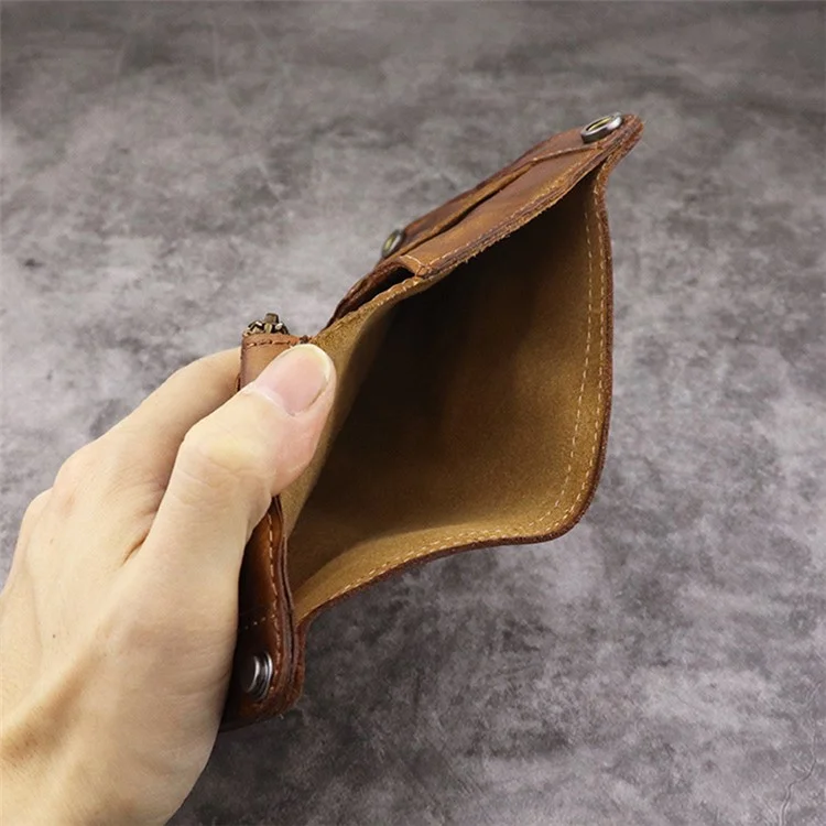 SG630 Multiple Cards Slot Zipper Pocket Billfold Short Wallet Vintage Style Cowhide Leather Card Holder Coin Purse - Dark Coffee