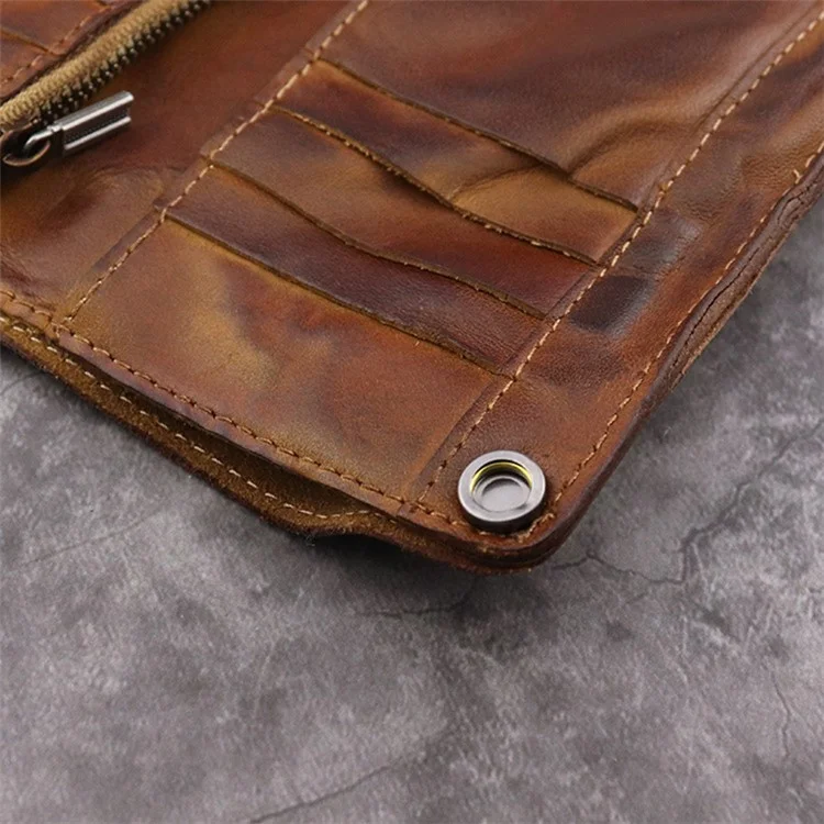SG630 Multiple Cards Slot Zipper Pocket Billfold Short Wallet Vintage Style Cowhide Leather Card Holder Coin Purse - Dark Coffee