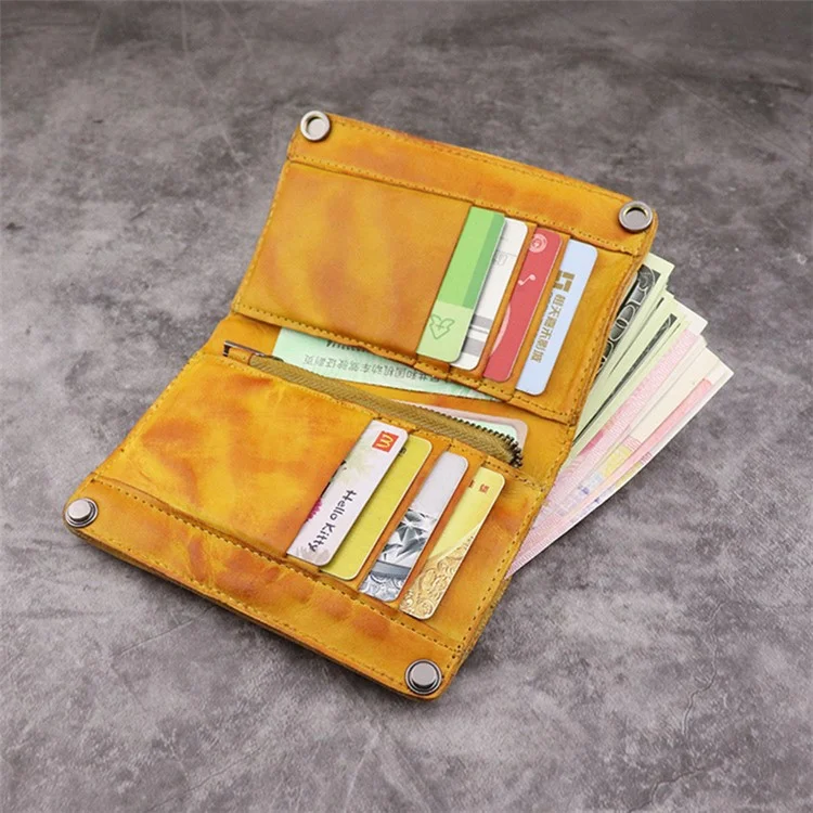 SG630 Multiple Cards Slot Zipper Pocket Billfold Short Wallet Vintage Style Cowhide Leather Card Holder Coin Purse - Dark Coffee