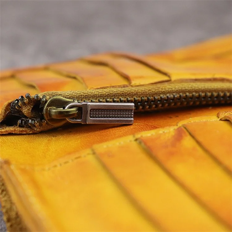 SG630 Multiple Cards Slot Zipper Pocket Billfold Short Wallet Vintage Style Cowhide Leather Card Holder Coin Purse - Dark Coffee