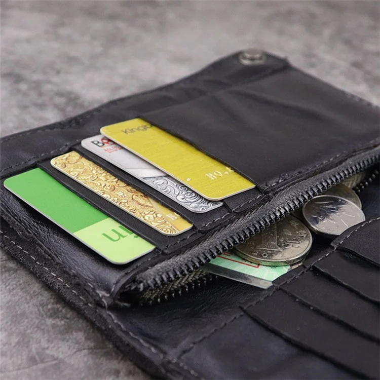SG630 Multiple Cards Slot Zipper Pocket Billfold Short Wallet Vintage Style Cowhide Leather Card Holder Coin Purse - Dark Coffee