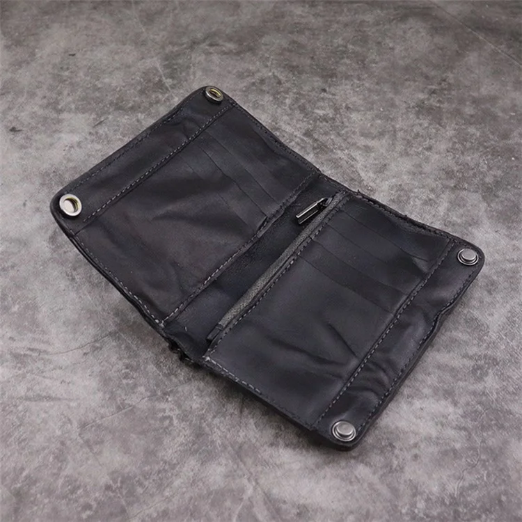 SG630 Multiple Cards Slot Zipper Pocket Billfold Short Wallet Vintage Style Cowhide Leather Card Holder Coin Purse - Dark Coffee