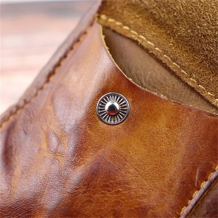 SG131 Cowhide Leather Zipper Change Holder Wallet Bag Vintage Mini Coin Purse Bank Card Storage Bag - Black Grey