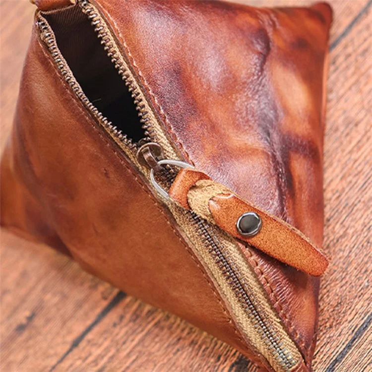 SG855 Genuine Leather Coin Change Key Storage Bag Wallet Wrist Bag Card Organization Pouch - Light Brown