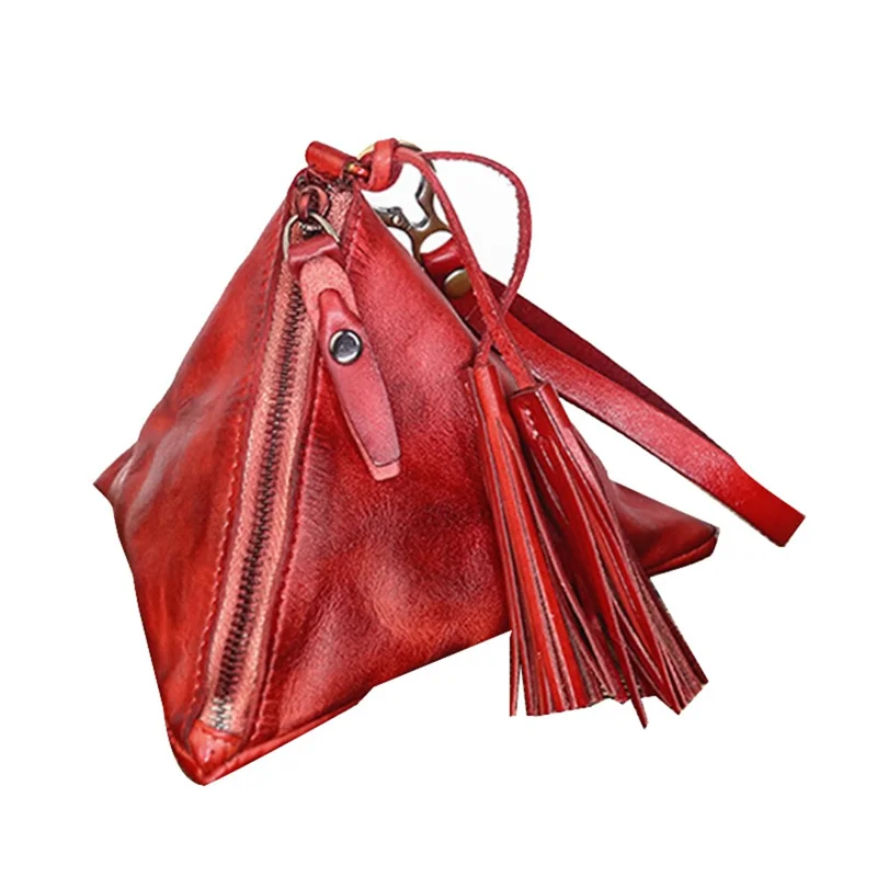 SG855 Genuine Leather Coin Change Key Storage Bag Wallet Wrist Bag Card Organization Pouch - Wine Red