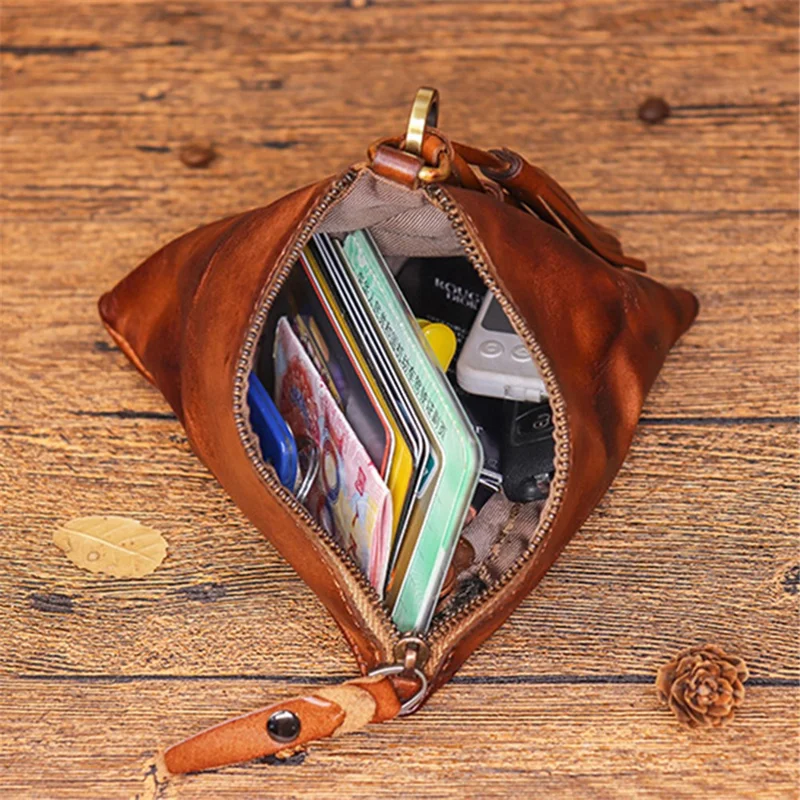 SG855 Genuine Leather Coin Change Key Storage Bag Wallet Wrist Bag Card Organization Pouch - Wine Red