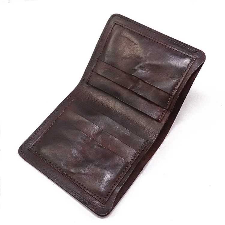 SG724 Top Layer Cowhide Leather Vintage Bi-fold Short Wallet Men Cash Cards Storage Bag - Coffee