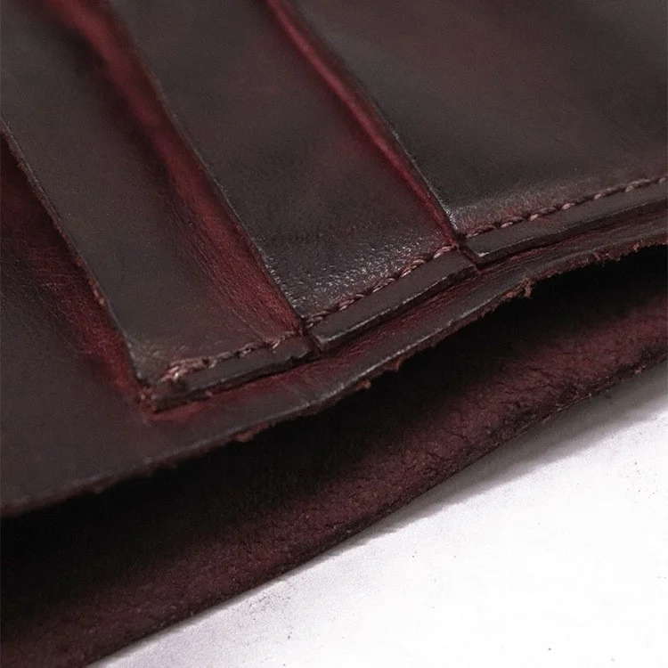 SG724 Top Layer Cowhide Leather Vintage Bi-fold Short Wallet Men Cash Cards Storage Bag - Coffee